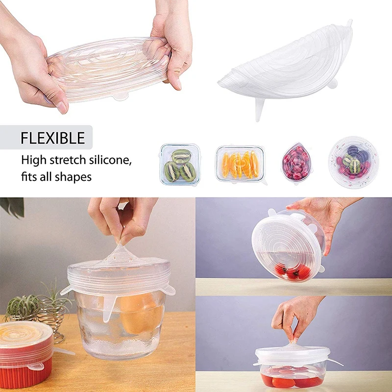 

Silicone Stretch Lids.Keeping Food Fresh. Reusable, Durable and Expandable Silicon To Fit Various Sizes Of Bowl Covers, Cups, Ca