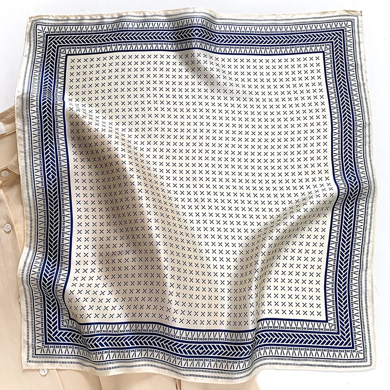 

New 100% Pure Silk Scarf Women Neck Hair Band Foulard Square Headband 2022 Fashion Print Neckerchief Scarves Bandana 53*53cm