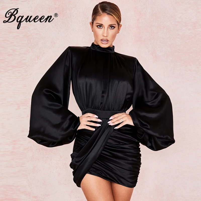 Женское асимметричное платье Bqueen облегающее мини с длинными рукавами и