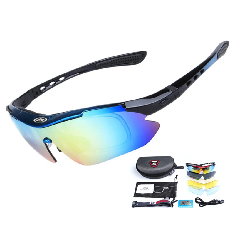 Black Blue 5 линз ветрозащитные Mtb велосипедные очки поляризационные UV400 гоночные велосипедные солнцезащитные очки для спорта на открытом воздухе горный велосипед шоссейные велосипедные очки - Цвет: Black Blue
