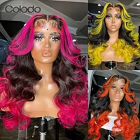 hot pink black highlight human hair wigs remy brazilian yellow highlight wig lace front human hair wigs orange lace front wig