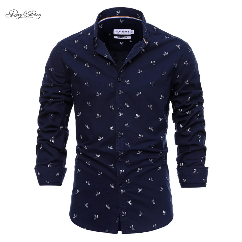 2021 DAVYDAISY Новая мужская рубашка ткань Оксфорд 100% хлопок принт весна-осень длинный