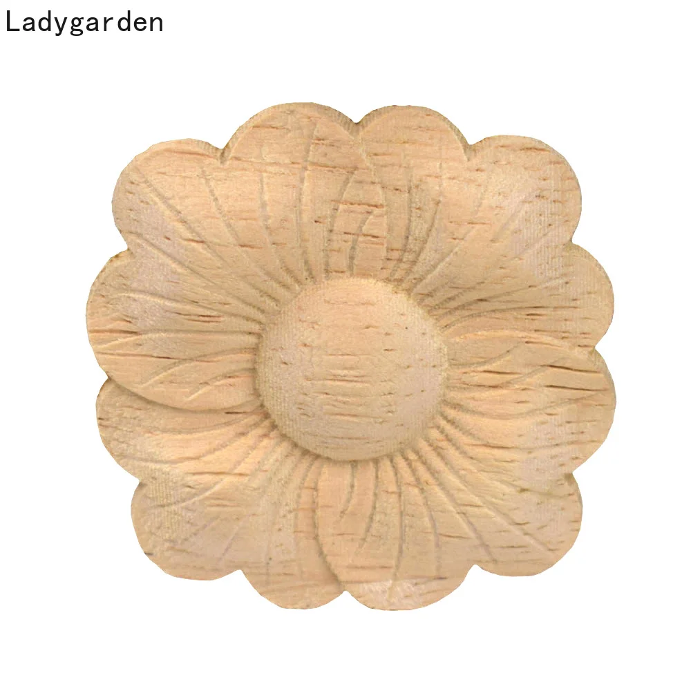 

5PCS Wood Carved Corner Furniture Home Decorations Unpainted Applique Furniture Wall Decor Unpainted Frame Applique 5cm
