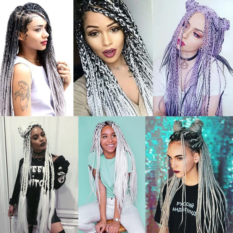 

AILIADE 100g 24inches Hair Synthetic Hair African Afro Jumbo Hair Braids Blue Colored Strands Ombre False Braiding Hair