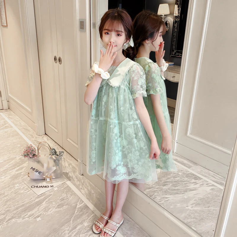 

New European and American Style Summer Children's Clothing 3-13 Years Old Kids Clothes Floral Girls Mesh Princess Dresses