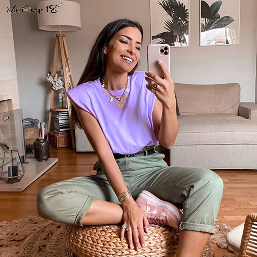 Майка Mnealways18 Женская Повседневная белый Хлопковый базовый трикотажный топ без