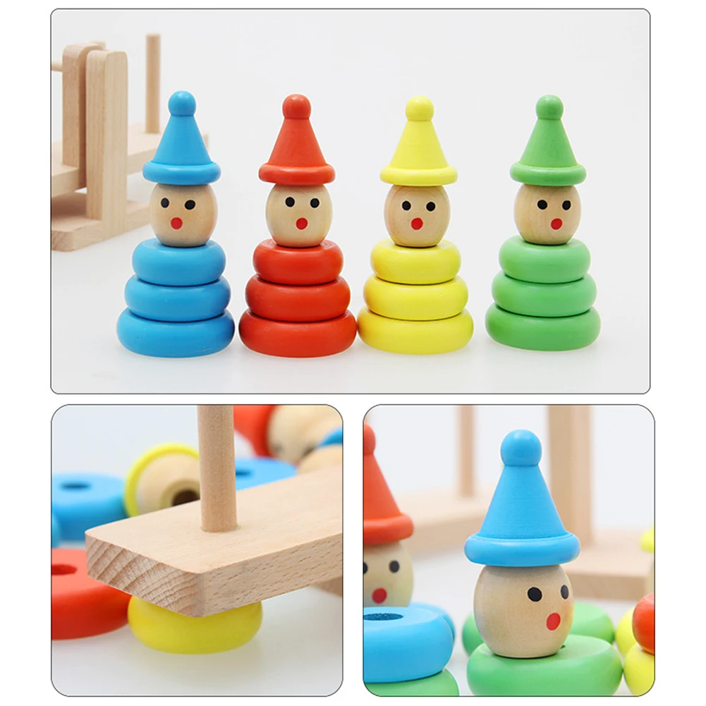Juguete de madera con dibujos animados de payaso Montessori para beb&eacute;, bloques de construcci&oacute;n educativos, juego de equilibrio-3