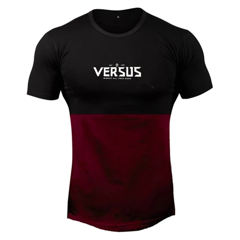

New Fashion stitching Gyms Bodybuilding Sporting T-shirts Men Short Sleeve Fitness Men's Solid High Quality T-shirts