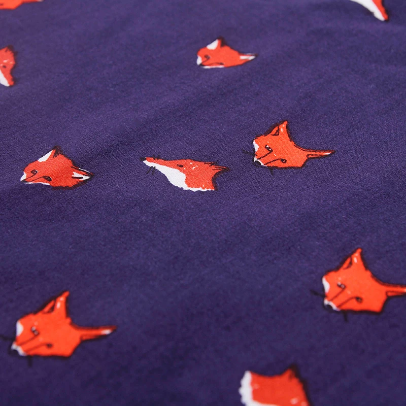 Ткань из 100% хлопка сатин темно-синего цвета с узором лисы для самостоятельного пошива одежды, обивки и свадебного платья для женщин.