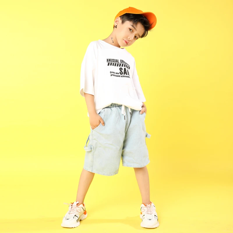 Детские костюмы в стиле хип-хоп Повседневная футболка топы свободные короткие