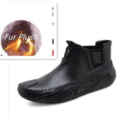 fur plush2 Мужские весенне-зимние теплые плюшевые ботинки уличные кроссовки ручной работы из ялового спилка, нескользящая Мужская походная Рабочая обувь ботильоны - Цвет: fur plush2
