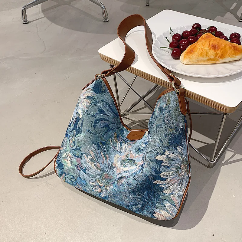 

Large Capacity PU Leather Vintage Women Hand Bag Totes Designers Luxury Women Shoulder Bags Female Oil Painting Top-handle Bags