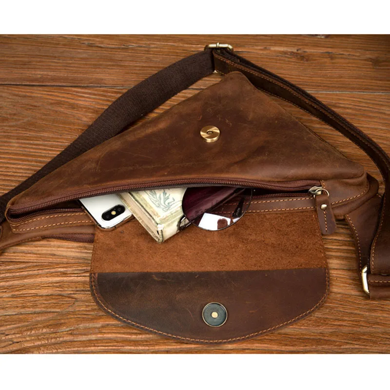 BOLEKE Crazy Horse Bag Men Chest Pack Single Shoulder Strap Back Bags Genuine Leather Travel Crossbody Vintage | Багаж и сумки