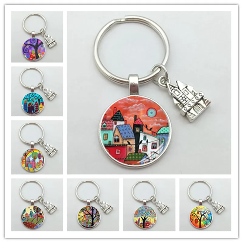Брелок для ключей с новым домом красивый дом под звездным небом кольцо