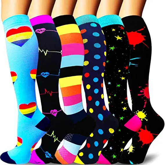 

Multi-Color Unisex Compression Socks 20-30 Mmhg Heart Star Thigh Golfs Tube Men Women Outdoor Running Long Pressure Stockings