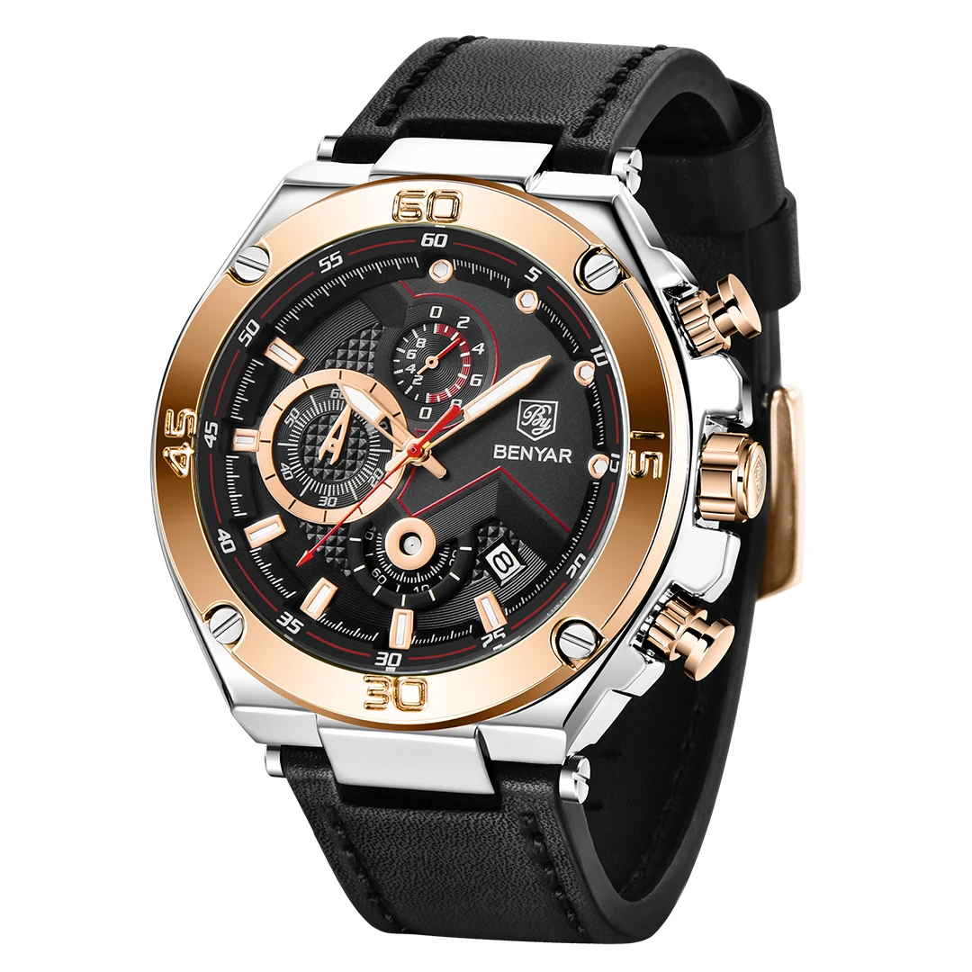 

Часы наручные мужские с кожаным ремешком, Брендовые спортивные роскошные модные с хронографом, водонепроницаемые до 30 м, с большим цифербла...