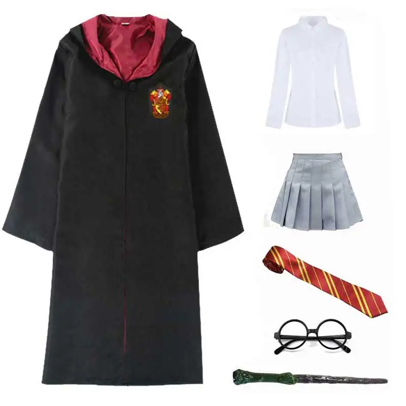 Robe Skirt 1 Gryffindor Hufflepuff Slytherin Ravenclaw костюм Гермионы Грейнджер Косплей халат юбка очки Униформа костюм для Хэллоуина - Цвет: Robe Skirt 1
