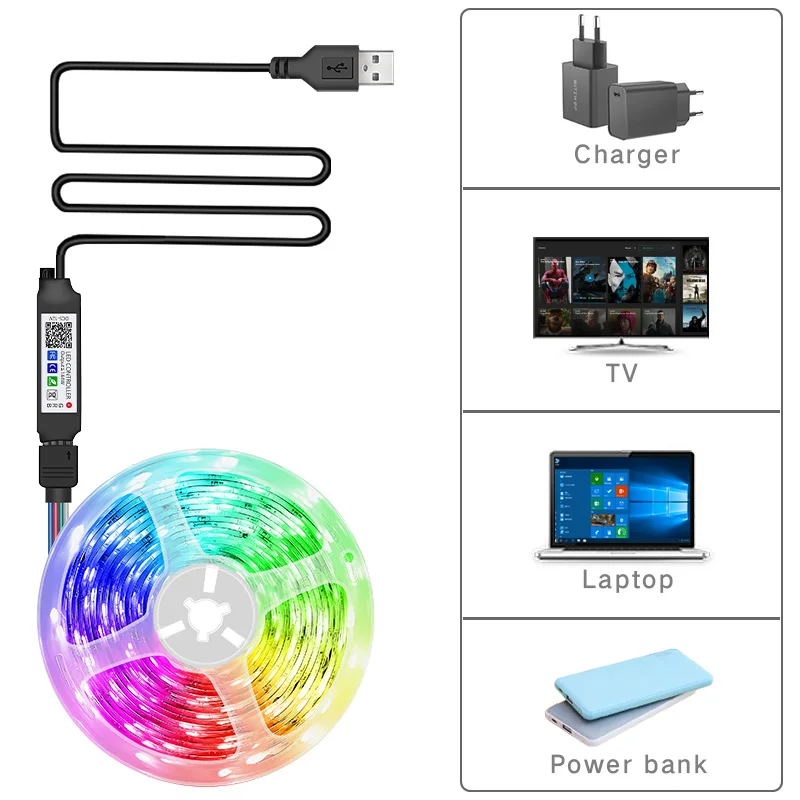 

LED StripS USB Infrared Control RGB 1M 2M 3M 4M 5M Flexible Lamp Tape Diode TV Background Lighting Luces