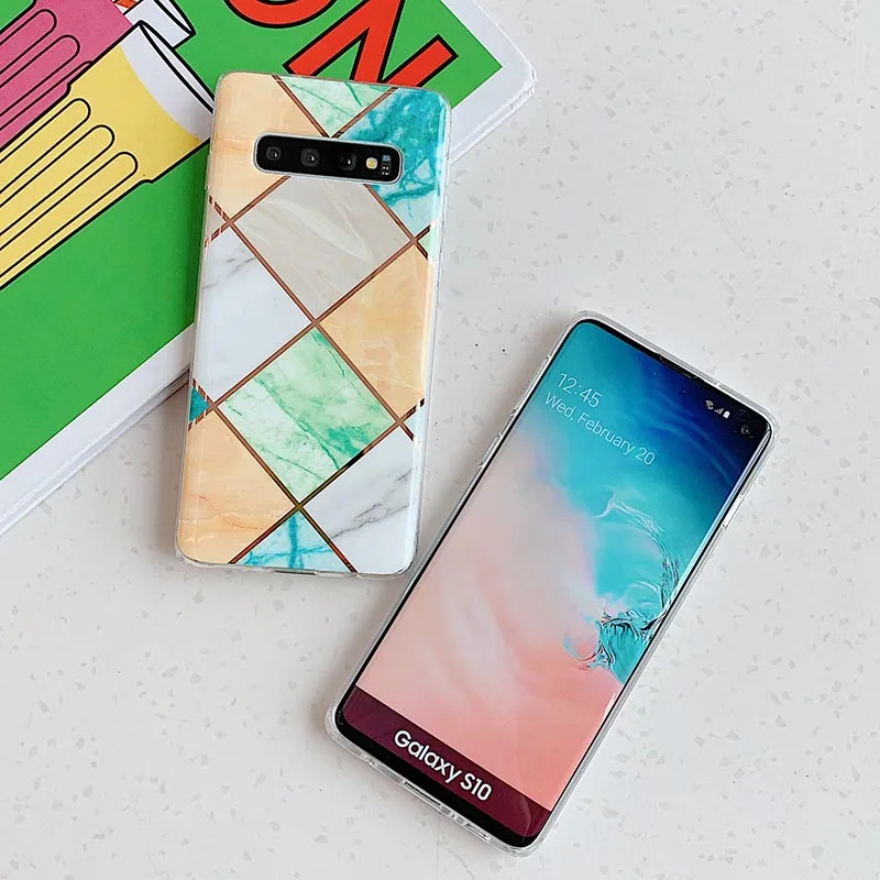 Мягкий ТПУ чехол с мраморным покрытием для Samsung Galaxy S10 блестящий Note 10 S9 S8 Plus s10e A40 A50