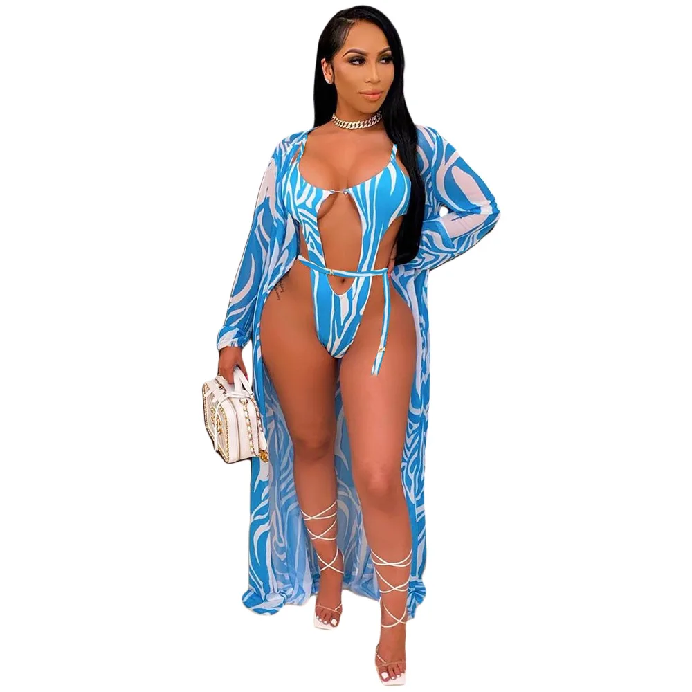 Summer Beach Fashion Printed X-long Cape One Piece Swimsuit Sexy Hollow Out Low Waist Bathing Suit Women Wholesale Dropshipping