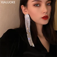 xialuoke s925 needle hot long tassel full rhinestone drop earrings for women ovsize crystal dangle earrings fashion ear jewelry