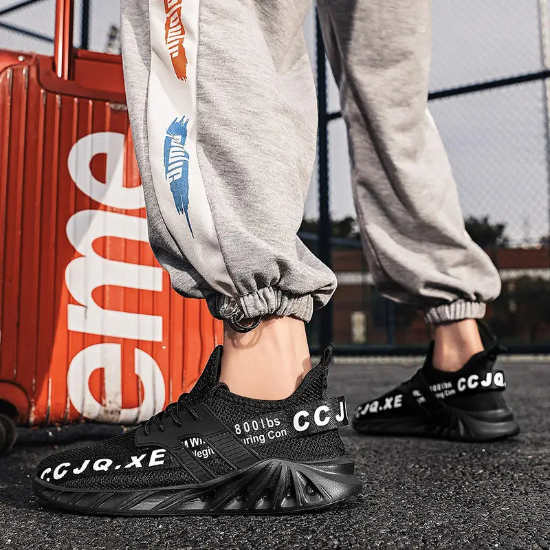 Fashion Red Men's Blade Sneakers Mesh Breathable Running Shoes for Men Lace-up Non-slip Trainers Men Sports Shoes basket homme