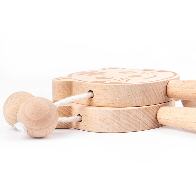 

Baby Wooden Cartoon Traditional Spinning Music Rattle Drum Hand Bell Musical Toy J2HD