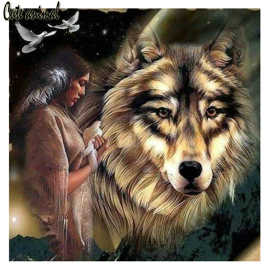 Алмазная живопись 5D сделай сам полноразмерная картина из страз индейский Волк и