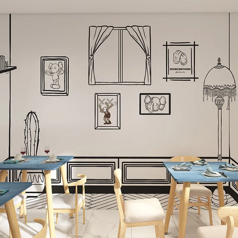 3D двухмерный шрифт убить молока чайный магазин черно-белые Мультяшные обои