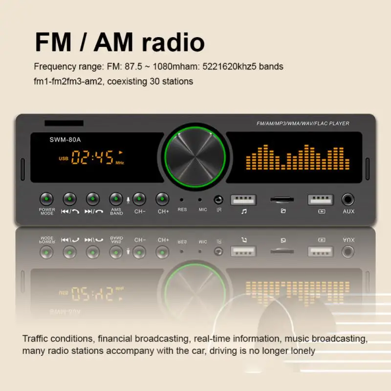 

1DIN SWM-80A MP3 Player GPS Bluetooth Car Multimedia Stereo Digital Audio Music Stereo 12V Auto Radio Player Connect Phone APP