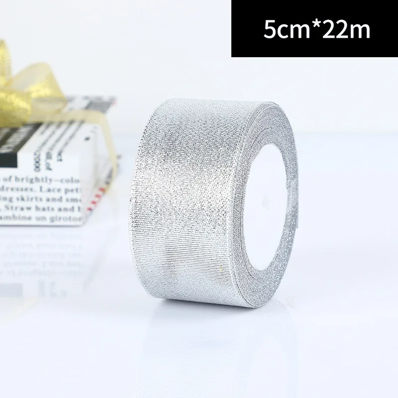 width 5cm 22 метра/рулон 0,6-5 см золото серебро шелк атлас органза ленты для свадьбы декоративные DIY вышитые лук ленты лук подарочные принадлежности - Цвет: width 5cm