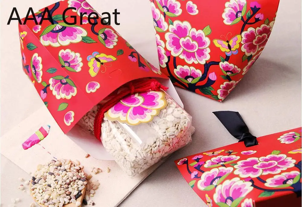 

50Pcs/Lot Wedding Favor Candy Box Gift Bag Flowers Chocolate Boxes Cookies Bag Kids Birthday Supplies Wedding Packaging Present