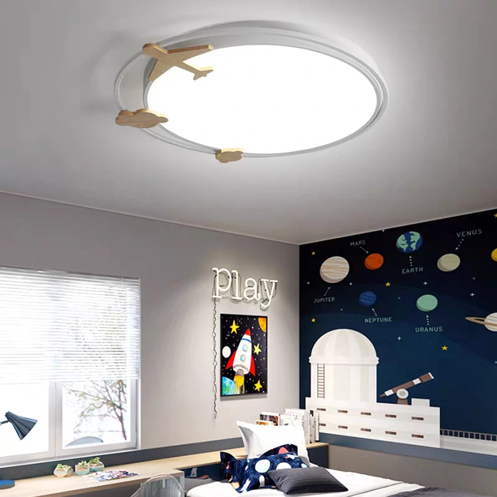 Luz de Techo Plafón de Moderno LED Ballena Avión Jirafa Lampara de Techo Colgante de Madera Redonda con Pantalla de Acrílicas  Iluminación de Regulable con Mando para infantil Niñas Niños Dormitorio Cocina Baño Salon