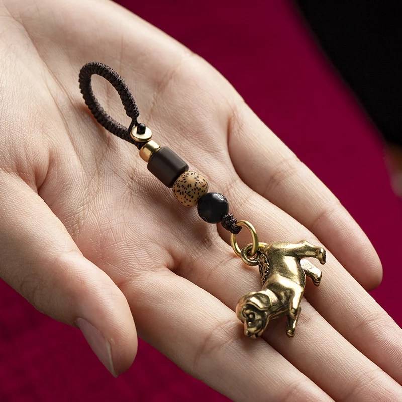 Латунный зодиак животное собака фигурки автомобильный брелок кулон ювелирное