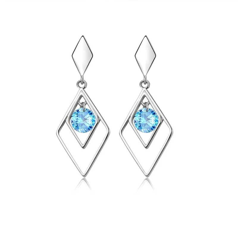 

Karopel Silver Color Geometric Square Blue White Zircon Earrings Micro Inlay Cubic Zirconia Earrings for Women Jewelry