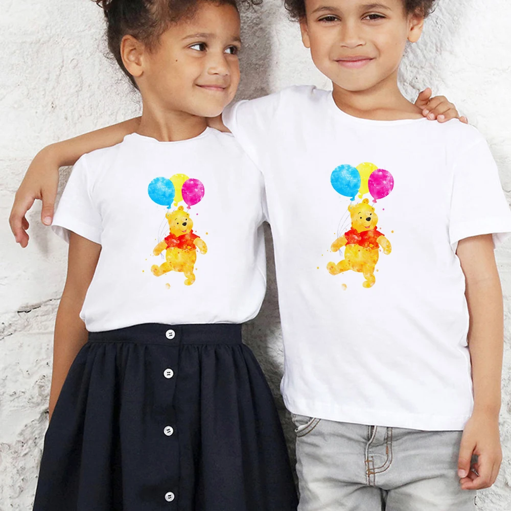

New Winnie the Pooh Harajuku T-shirt Children Pooh Bear T Shirt Girl Boy Clothing Tshirts Brothers and Sisters Top Kids Tees