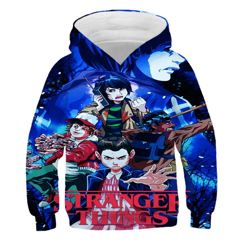 

4-14 Years Strange things 2021 winter Long sleeve hoodie 3D print Hoodies Cartoon Funny tops Sweatshirt anime Hipster Pullover