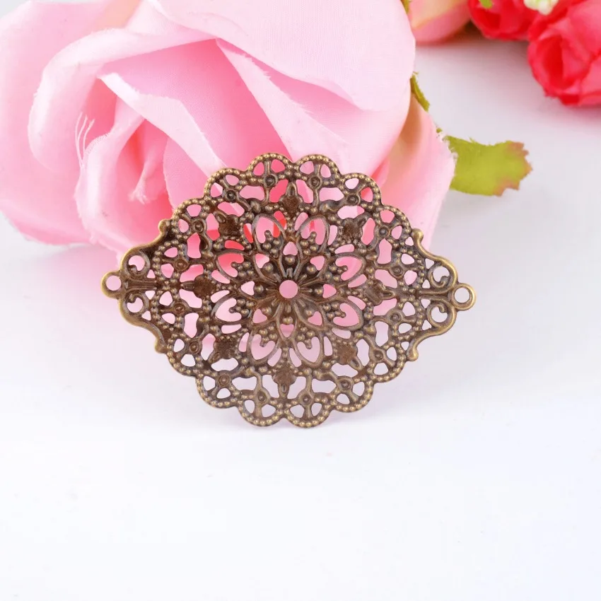 

Free shipping Retail 15Pcs Filigree Wraps Connectors Metal Crafts Decoration DIY Findings Ancient Bronze 38mm x 52mm