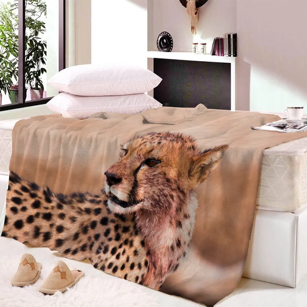 

Cheetah 3D Print Fleece Blanket Cool Fashion Animal Fleece Wearable Kids Adult DIY Portable Soft Plush Bedding Office Quilts