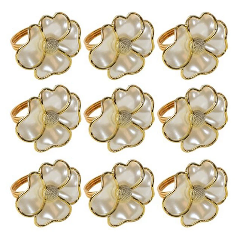 

Lotus Flowers Napkin Rings White Pearl Shape Napkin Rings for Hotel Beautiful Napkin Buckle Wedding Table Decor,9 Pcs