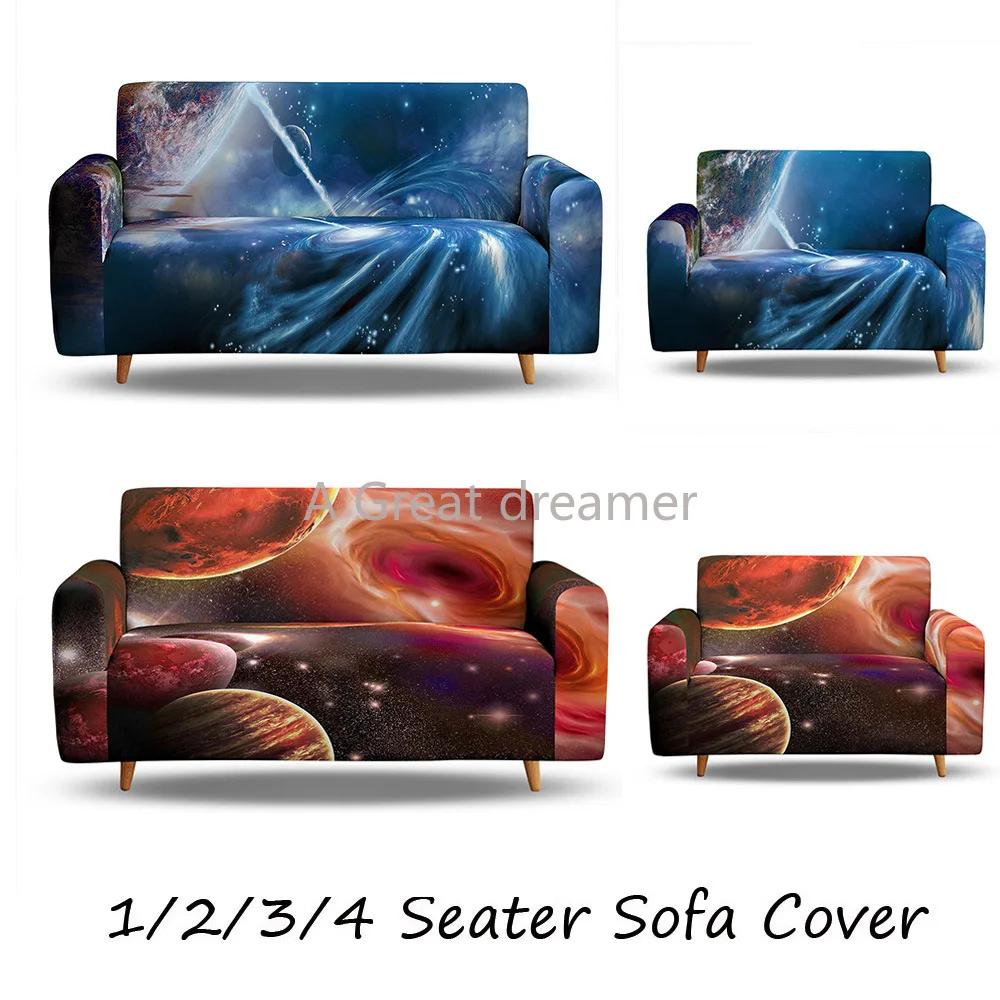

3D Print Elastic Sofa Covers Fantasy Star Sky Planet For Living Room Luxury Shape Sofa Cover 1/2/3/4 Seaters Dropshipping