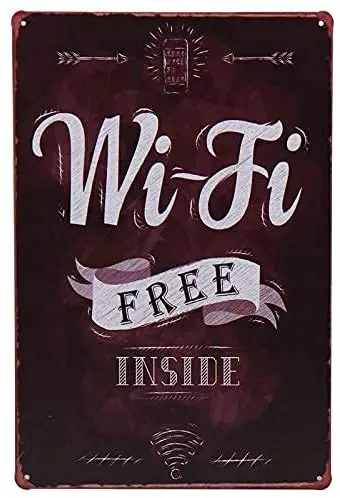 

Metal Signs Tin Warning Sign Vintage Retro Wall Decor Rustic Metal WiFi Free Inside for Wall for Home Bar