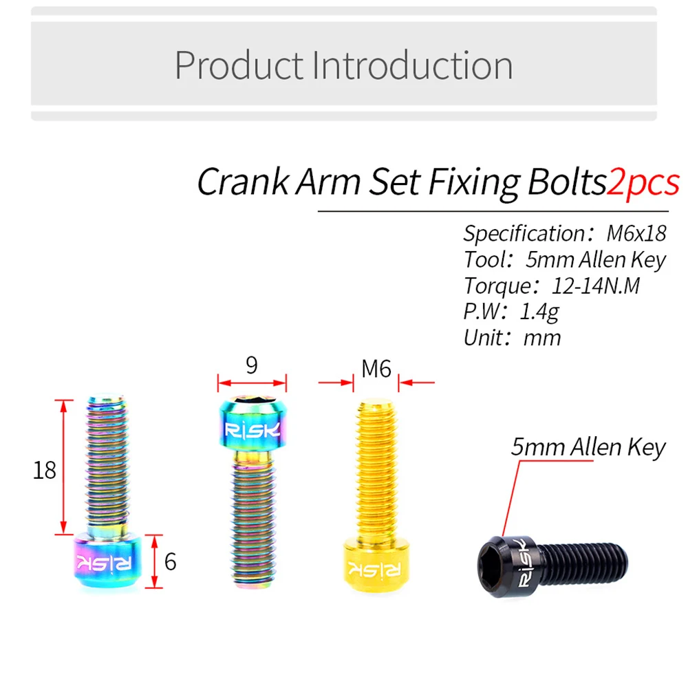 RISK 2pcs M6*18mm MTB Bicycle Titanium Alloy Crank Bolt Disc Brake Caliper Fixing Screws for Road Mountain Bike Lock Screw | Спорт и