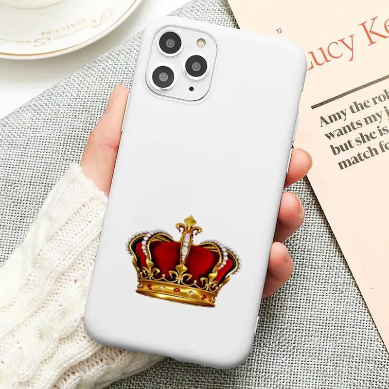 

King Queen Lovers Phone Case Candy Color for iPhone 6 6S 7 8 11 12 XS X SE 2020 XR mini pro Plus MAX funda