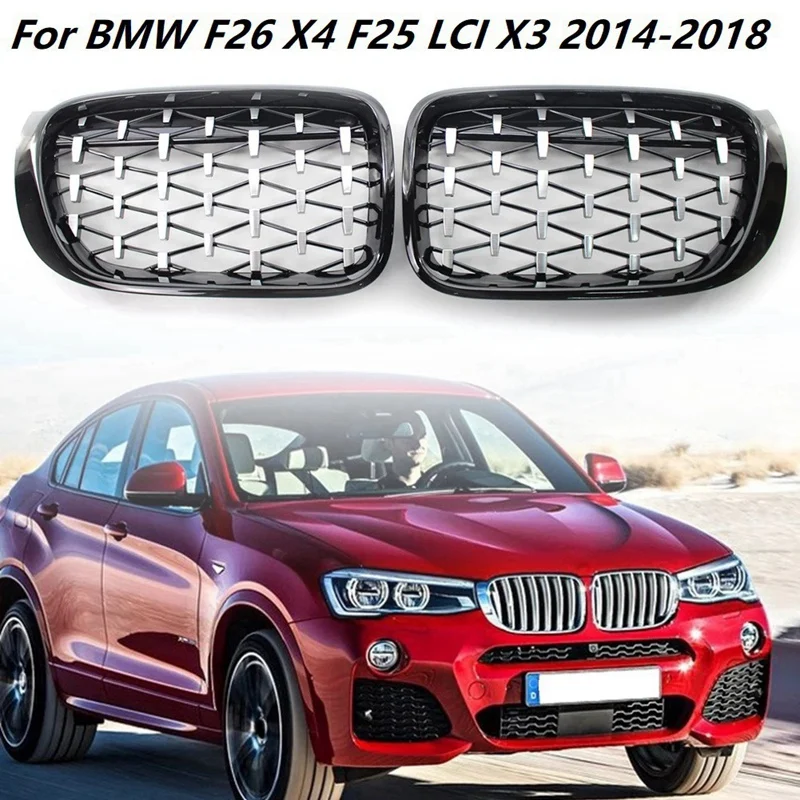 

Chrome+Black Diamond Style Car Front Kidney Grilles Grill for -BMW X3 F25 X4 F26 2014-2018 Car Racing Grills