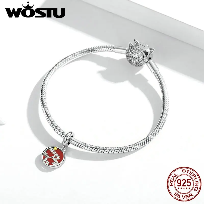 WOSTU 100% 925 стерлингового серебра с новым годом шарик позолоченным кольцом подходят