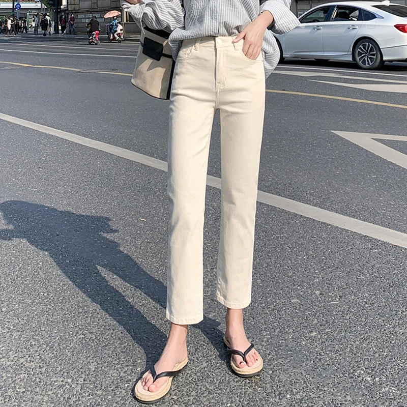 

Korean Straight Jeans Woman High Waist Plus Size Mom Stretch Jeans Plus Size Denim Pants Trousers Jeans femme