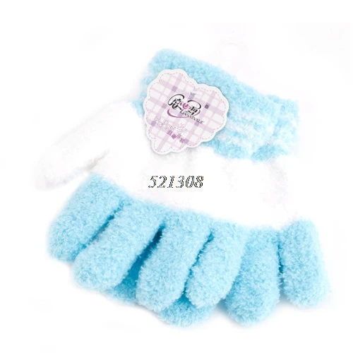 Light Blue White Милая одежда для детей и малышей, теплые зимние перчатки с длинными пальцами, вязаные радужные варежки для малышей - Цвет: Light Blue White
