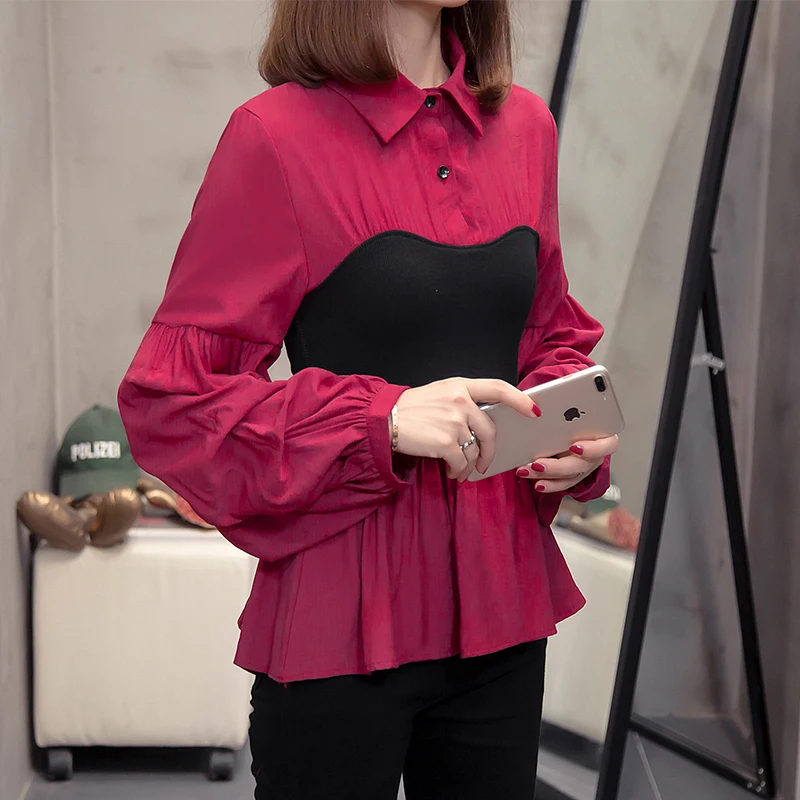 L 4XL размера плюс Женские винтажные блузки осень 2019 Модная трикотажная туника