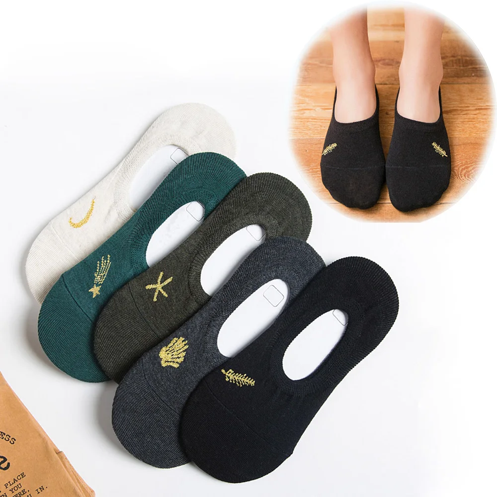 Embroidered Feather Expression Woman Socks Cool Invisible Cotton Brand Casual Boat Socks Spring Summer No Show Cotton Socks